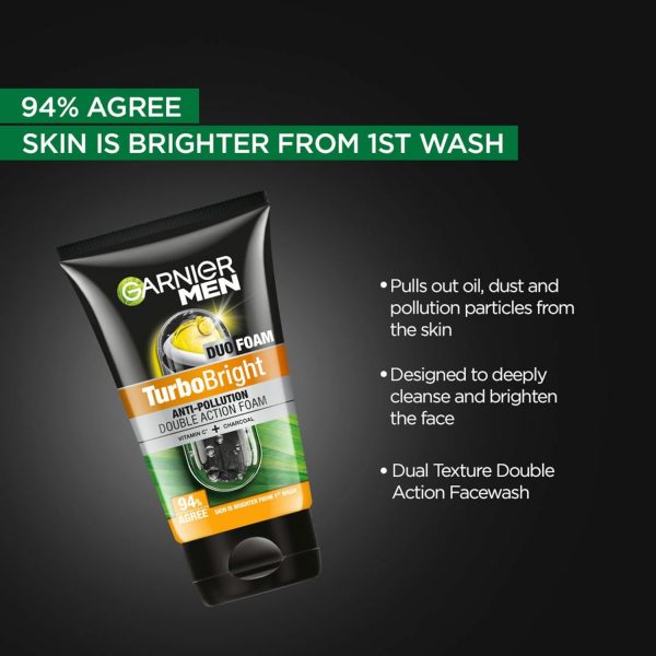 Garnier Men, Face Wash, Brightening & Anti-Pollution, TurboBright Double Action, 50 g - Image 2
