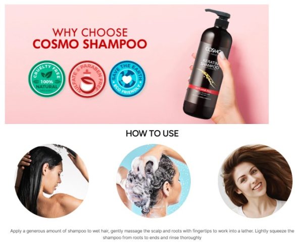 COSMO Anti-Hair Fall - Keratin Shampoo 480ML - Image 2