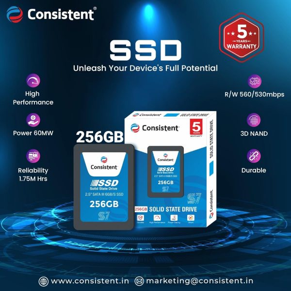 Consistent SSD 256GB 2.5 Inch SATA Internal SSD - Read: 550MB/s & Write: 500MB/s - Solid-State Drive 5 Year Warranty (256, GB) - Image 3