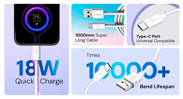 KDM U18 18W Data Cable C Type,White - Image 2