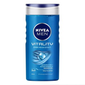 NIVEA MEN Vitality Fresh 250ml Body Wash| Shower Gel for Face, Body & Hair