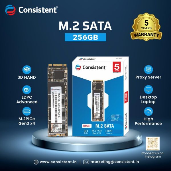 Consistent SSD 256GB M.2 SATA 2280, with 520MB/s Read Speed, PCIe Gen 3.0, 5 Years Warranty. - Image 2