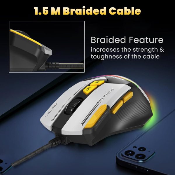 Ant Esports GM333 RGB Wired High End Optical Ergonomic Gaming Mouse with 12800 DPI 1.5M Braided Cable Comes with Latest Inbuilt Software Huano Switches with Rubber Coated Top Cover - Black/Red/Yellow - Image 11