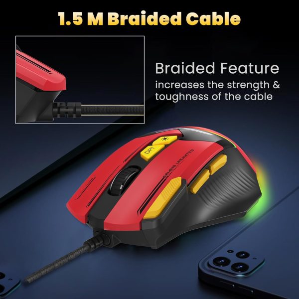 Ant Esports GM333 RGB Wired High End Optical Ergonomic Gaming Mouse with 12800 DPI 1.5M Braided Cable Comes with Latest Inbuilt Software Huano Switches with Rubber Coated Top Cover - Black/Red/Yellow - Image 5