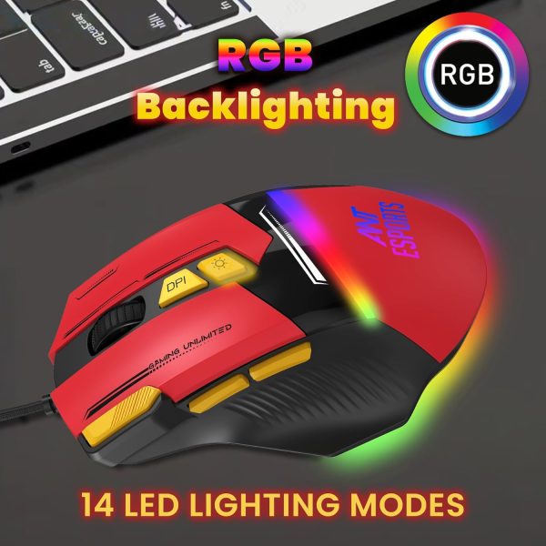 Ant Esports GM333 RGB Wired High End Optical Ergonomic Gaming Mouse with 12800 DPI 1.5M Braided Cable Comes with Latest Inbuilt Software Huano Switches with Rubber Coated Top Cover - Black/Red/Yellow - Image 4