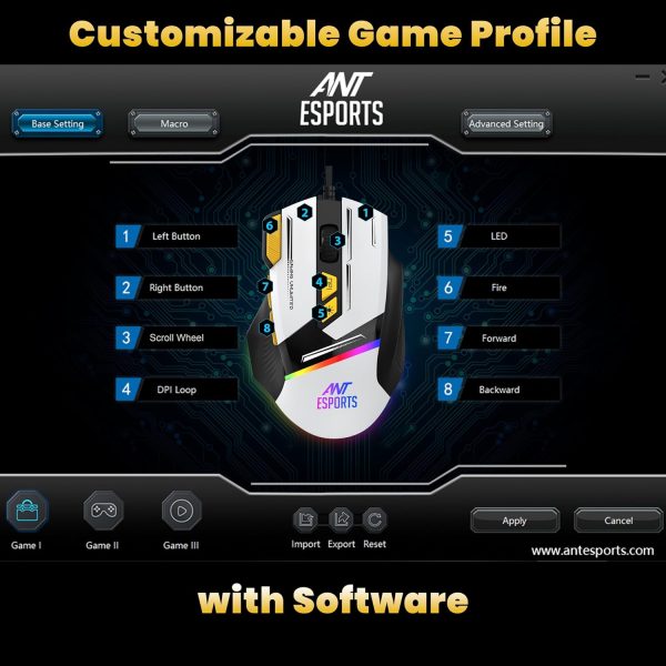 Ant Esports GM333 RGB Wired High End Optical Ergonomic Gaming Mouse with 12800 DPI 1.5M Braided Cable Comes with Latest Inbuilt Software Huano Switches with Rubber Coated Top Cover - Black/Red/Yellow - Image 9