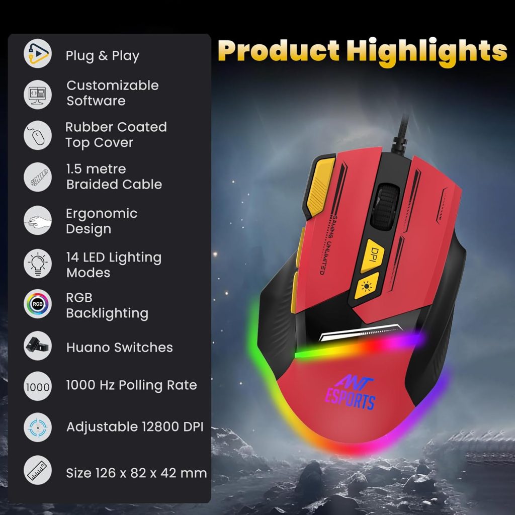 Ant Esports GM333 RGB Wired High End Optical Ergonomic Gaming Mouse ...