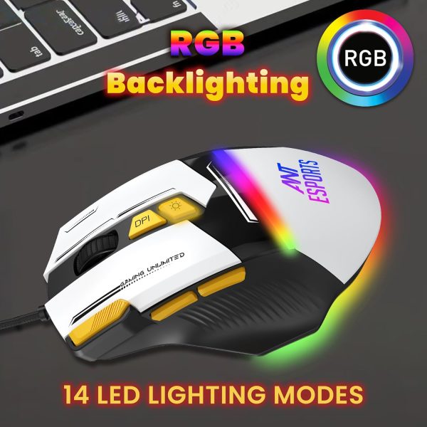Ant Esports GM333 RGB Wired High End Optical Ergonomic Gaming Mouse with 12800 DPI 1.5M Braided Cable Comes with Latest Inbuilt Software Huano Switches with Rubber Coated Top Cover - Black/Red/Yellow - Image 7
