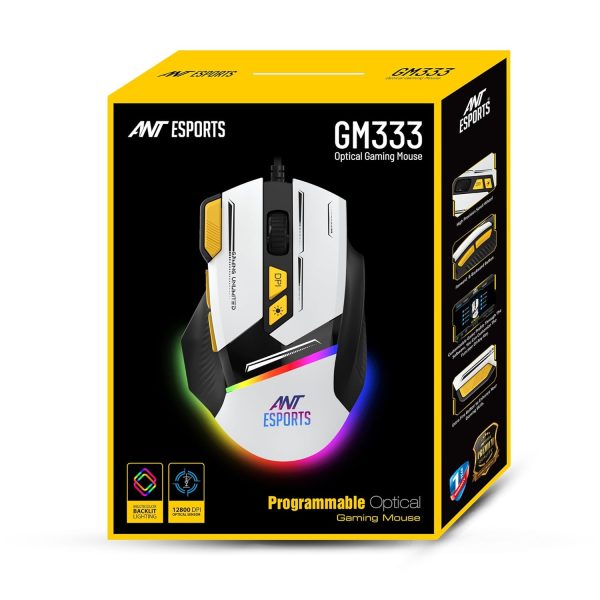 Ant Esports GM333 RGB Wired High End Optical Ergonomic Gaming Mouse with 12800 DPI 1.5M Braided Cable Comes with Latest Inbuilt Software Huano Switches with Rubber Coated Top Cover - Black/Red/Yellow - Image 6