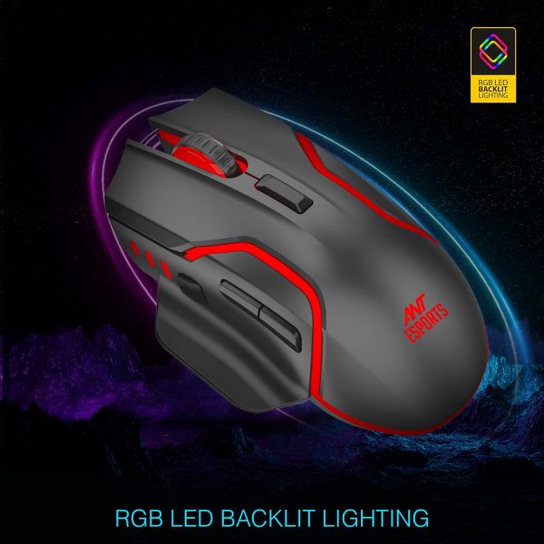 Ant Esports GM320 Pro Optical Wireless Gaming Mouse with RGB LED Backlit Lighting, 3200 DPI Optical Sensor, Type- C Charging Port - Black - Image 3