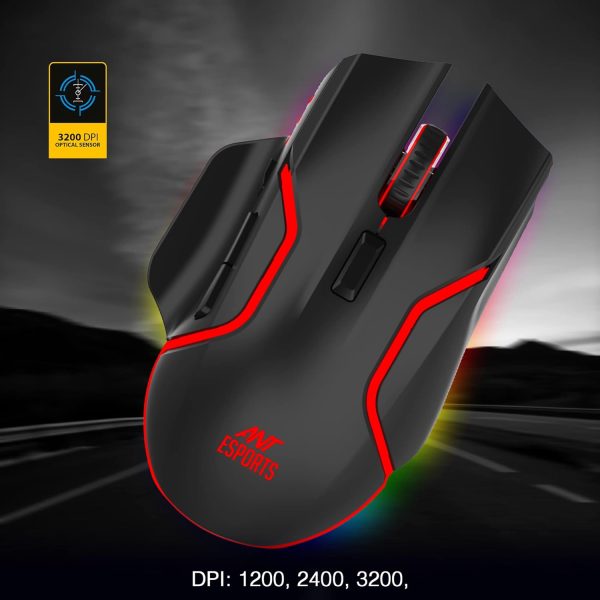 Ant Esports GM320 Pro Optical Wireless Gaming Mouse with RGB LED Backlit Lighting, 3200 DPI Optical Sensor, Type- C Charging Port - Black - Image 4