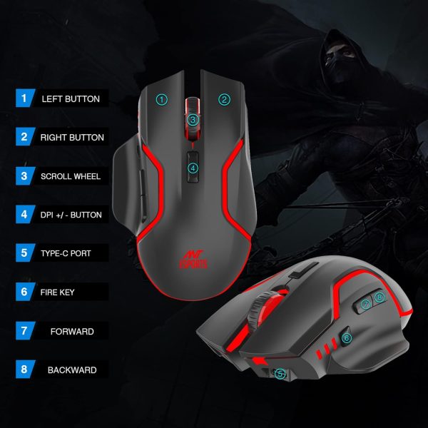 Ant Esports GM320 Pro Optical Wireless Gaming Mouse with RGB LED Backlit Lighting, 3200 DPI Optical Sensor, Type- C Charging Port - Black - Image 5