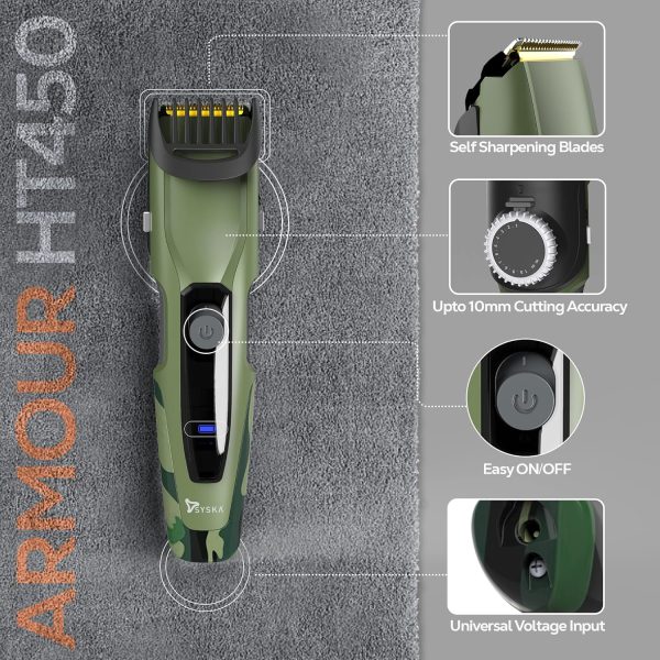 Syska HT450 90mins Corded & Cordless Beard Trimmer, Shaver and Electric Razor for Men (Apache Green) - Image 6