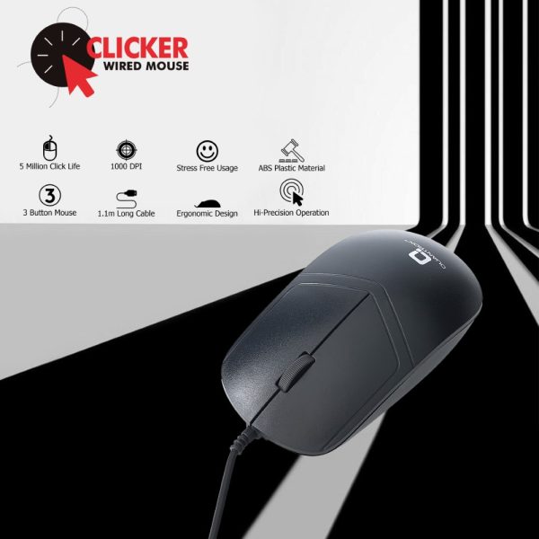 QUANTRON Clicker QMU-535 USB Wired Mouse, ABS Plastic Material, DPI 1000, 1.1Mtrs Cable length - Image 2