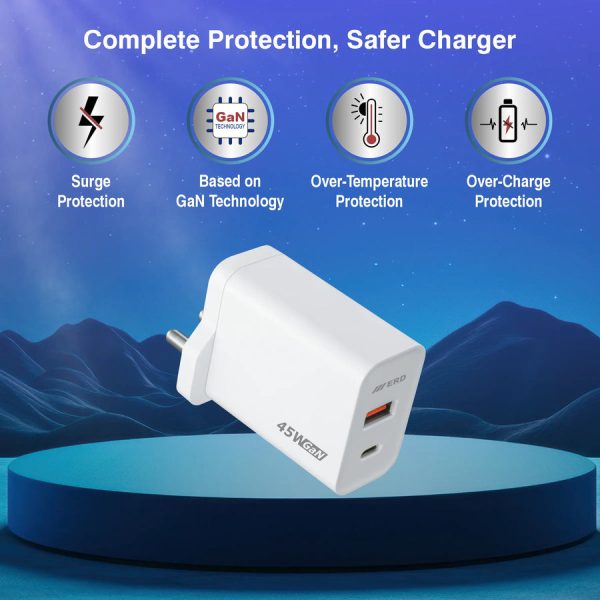 ERD TC-145 USB A+C GaN Charger, PD & All Protocol, 45Watt - Image 5