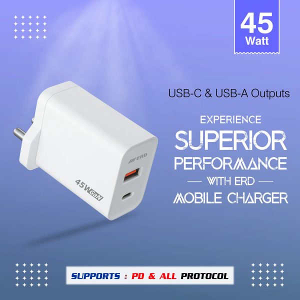 ERD TC-145 USB A+C GaN Charger, PD & All Protocol, 45Watt - Image 4