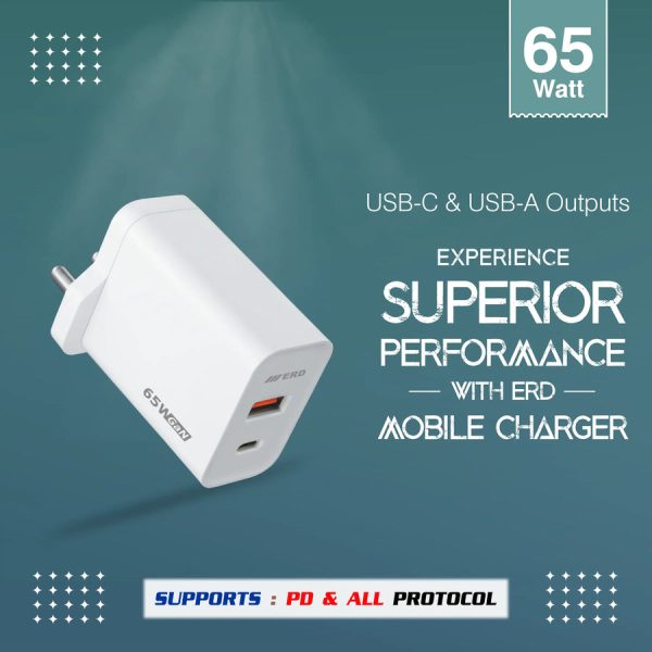 ERD TC-146 USB A+C GaN Charger, PD & All Protocol, 65Watt - Image 5