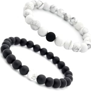 Fashion Frill Stylish Couple Bracelets Black and White Marble Matte Plan