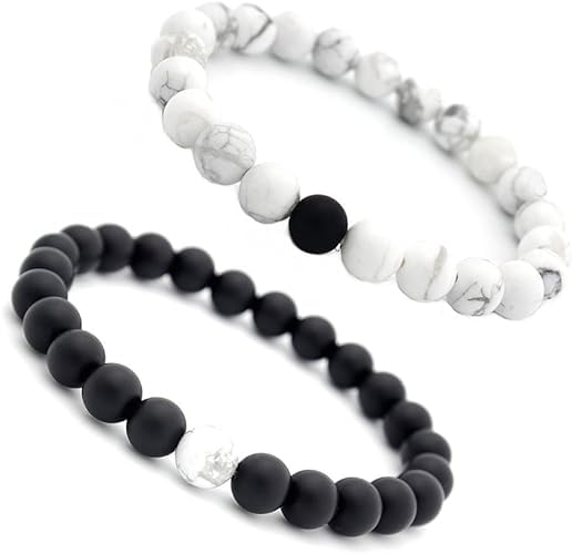 Fashion Frill Stylish Couple Bracelets Black and White Marble Matte Plan