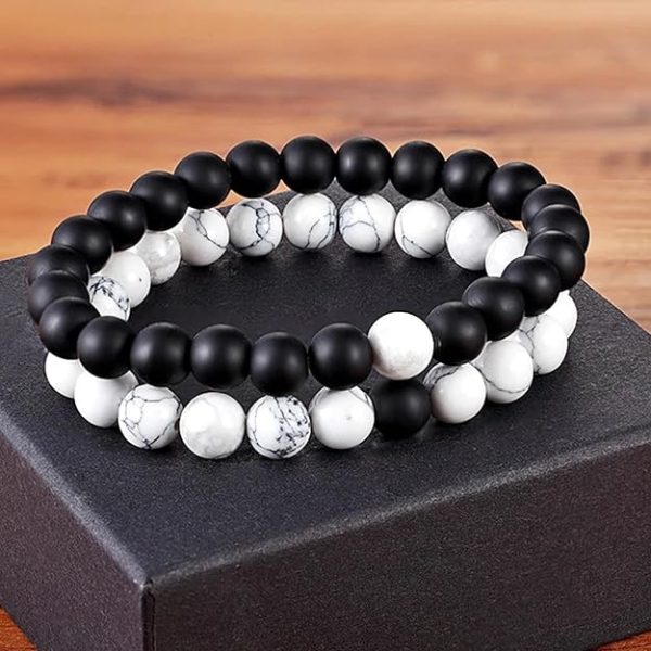 Fashion Frill Stylish Couple Bracelets Black and White Marble Matte Plan - Image 3