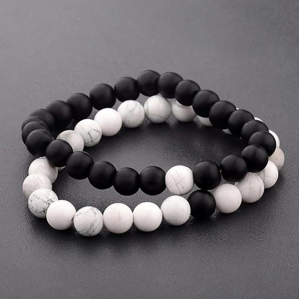 Fashion Frill Stylish Couple Bracelets Black and White Marble Matte Plan - Image 5