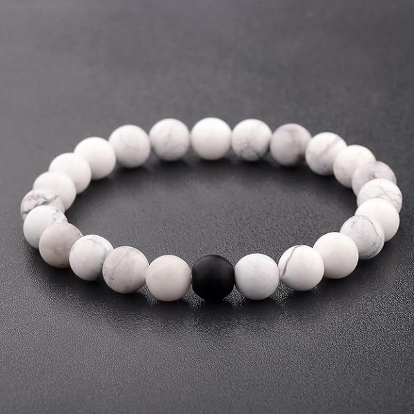 Fashion Frill Stylish Couple Bracelets Black and White Marble Matte Plan - Image 6