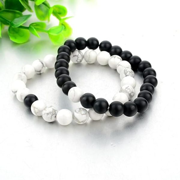 Fashion Frill Stylish Couple Bracelets Black and White Marble Matte Plan - Image 4