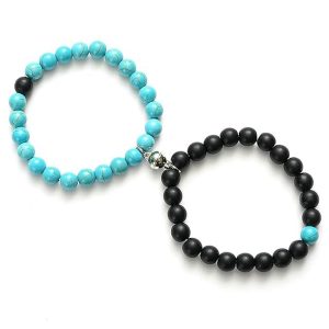 Fashion Frill Stylish Couple Magnetic Bracelets Blue & Black For Women Men Boys Girls