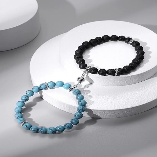 Fashion Frill Stylish Couple Magnetic Bracelets Blue & Black For Women Men Boys Girls - Image 2