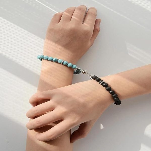 Fashion Frill Stylish Couple Magnetic Bracelets Blue & Black For Women Men Boys Girls - Image 6