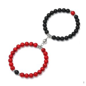 Fashion Frill Stylish Couple Magnetic Bracelets Red & Black For Women Men Boys Girls