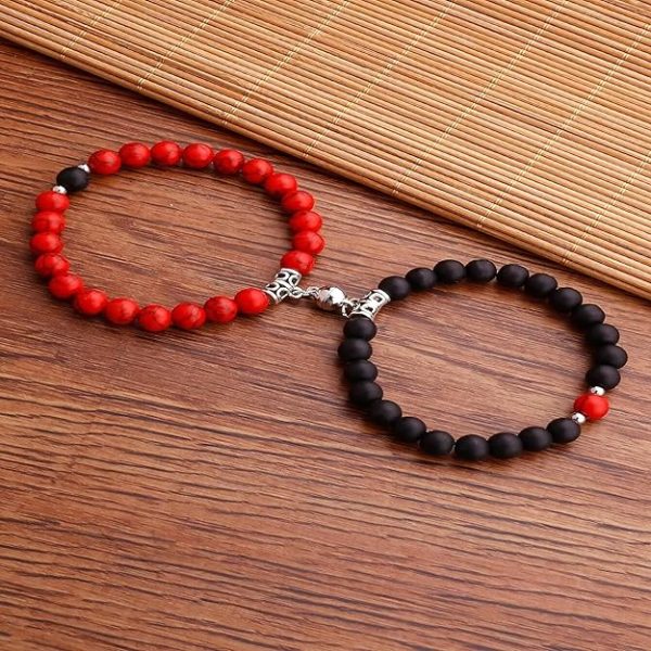 Fashion Frill Stylish Couple Magnetic Bracelets Red & Black For Women Men Boys Girls - Image 2