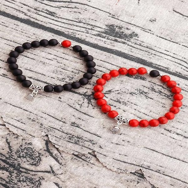 Fashion Frill Stylish Couple Magnetic Bracelets Red & Black For Women Men Boys Girls - Image 3