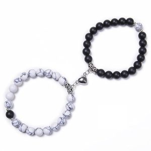 Fashion Frill Stylish Couple Bracelets Heart Magnetic Black & White