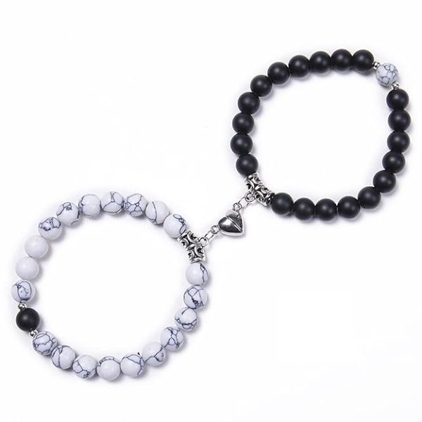 Fashion Frill Stylish Couple Bracelets Heart Magnetic Black & White