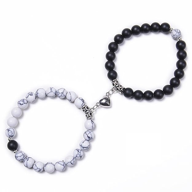 Fashion Frill Stylish Couple Bracelets Heart Magnetic Black & White