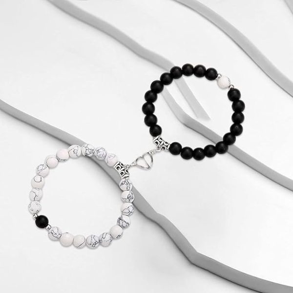Fashion Frill Stylish Couple Bracelets Heart Magnetic Black & White - Image 2