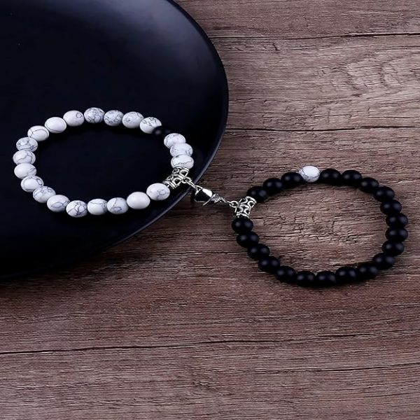 Fashion Frill Stylish Couple Bracelets Heart Magnetic Black & White - Image 3