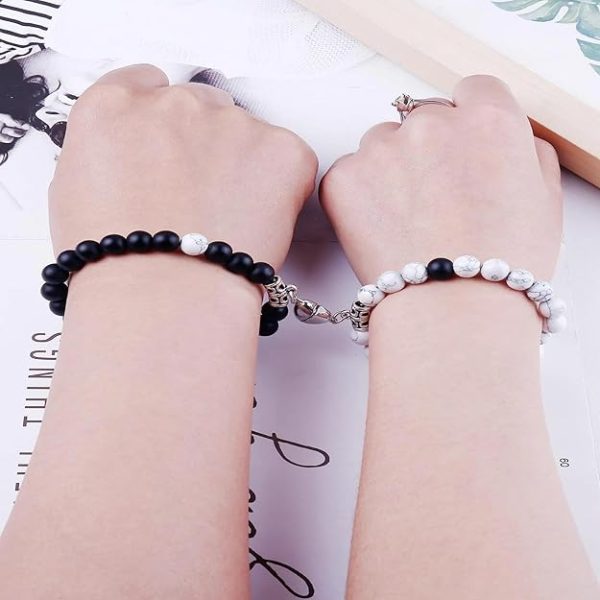 Fashion Frill Stylish Couple Bracelets Heart Magnetic Black & White - Image 5