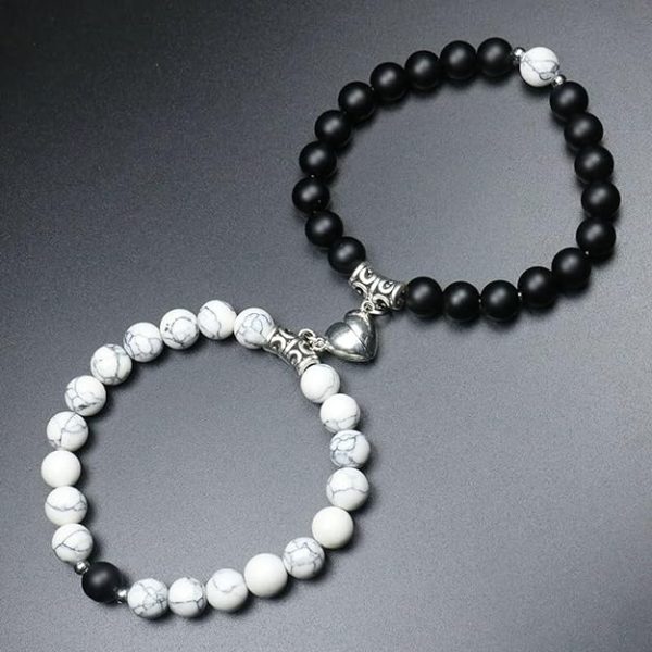 Fashion Frill Stylish Couple Bracelets Heart Magnetic Black & White - Image 4