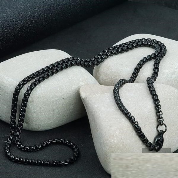THE MEN THING BLACK ROUND BOX - 3mm Chain Stainless Steel 24 inch Necklace for Men & Boys - Image 9