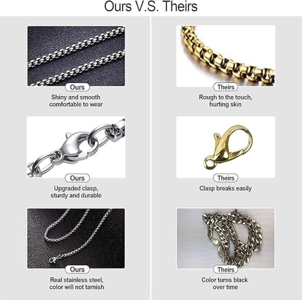 THE MEN THING BLACK ROUND BOX - 3mm Chain Stainless Steel 24 inch Necklace for Men & Boys - Image 5